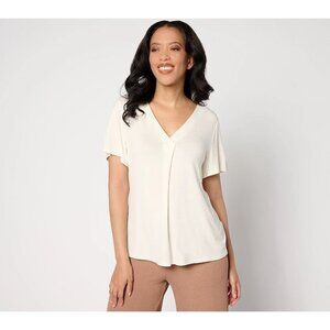 BEAUTIFUL by Lawrence Zarian Ecovero Jersey Knit V-Neck Top Ivory Large